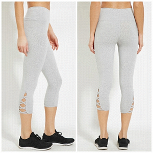 Forever 21 Cotton Lattice Hem Grey Capri Leggings